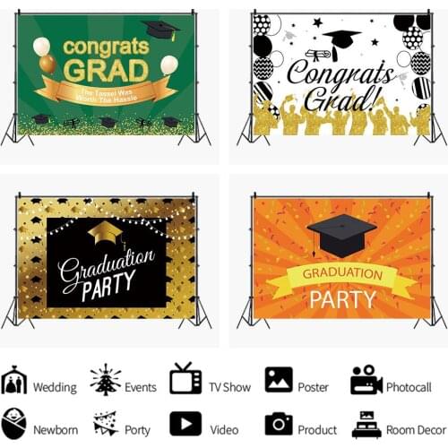 Congrats Grad Themed Carnival Party Backdrops Photo Background Party Decorations for Students Photography Props