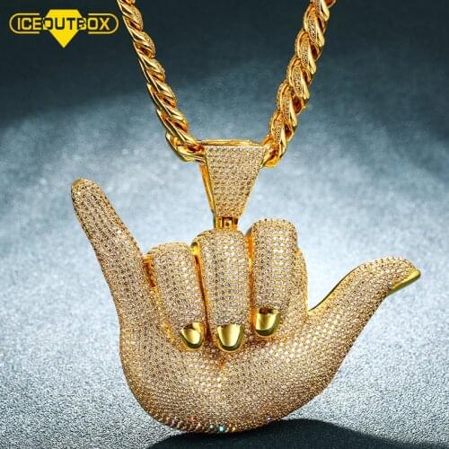 ICEOUTBOX Oversize Hands Pendants Necklace Full Rhinstone Crystal Zircon Rapper Finger Hand Shape For Mens Hip Hop Jewelry Gift