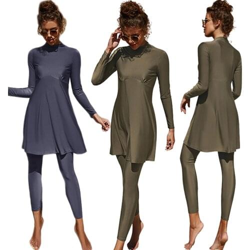 2 Piece Set Swimsuit Women Muslim Burkini Modest Long Sleeve Tops Pants Swimwear Full Cover Bathing Suit Islamic Swim Costumes