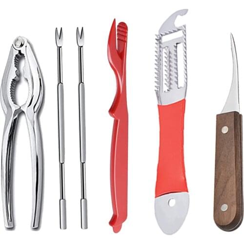 Kitchen Accessories Gadget Sets 6 Pcs Fish Scaler Upgraded Nutcracker Shrimp Knife with Stainless Steel Sawtooth Forks Crab Leg