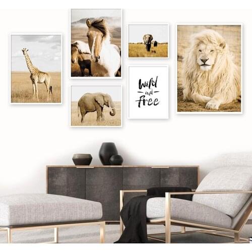 Horse Elephant Giraffe Lion Prairie Quote Wall Art Canvas Painting Nordic Posters And Prints Wall Pictures For Living Room Decor