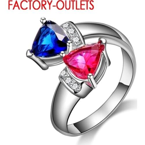 Fashion Charming Bridal Jewelry Blue Rose Crystal 925 Women Wedding Engagement Party Finger Rings