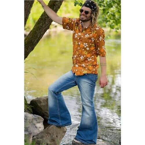 Men Flared baggy Jeans Bootcut Leg Pants Distressed Blue Jeans Fall Winter Punk Stlye Bell Bottom Denim Trousers Vaqueros Hombre