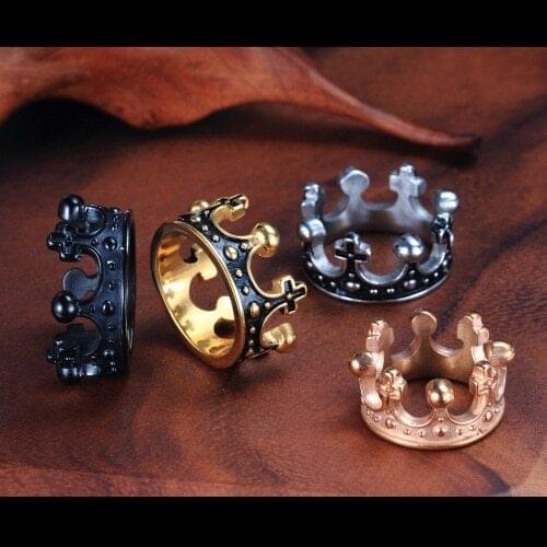 Onlysda Mens Vintage Gothic Crown Rings Vintage Silver color Stainless Steel Metal USA Size Gift OSR371