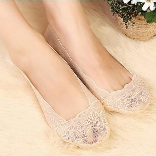 Fashion Womens Socks Summer Lady Cotton Lace Short Ankle Female Antiskid Invisible Liner No Show Low Cut Socks