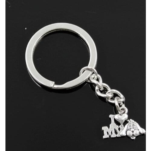 New Fashion Men 30mm Keychain DIY Metal Holder Chain Vintage I Love My Dog 17x14mm Silver Color Pendant Gift