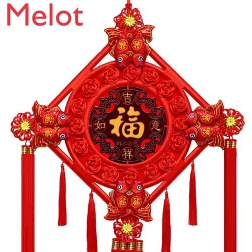 New Year Peach Wood Chinese Knot Pendant New Home TV Wall Fu Character Couplet Living Room High-End New House Small Decoration