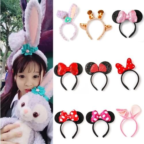 New Girls Cute Cartoon Rabbit Ears Big Bow Mickey Hairbands Kids Lovely Headband Hair Ornament Hoops Fashion Hair Accessories
