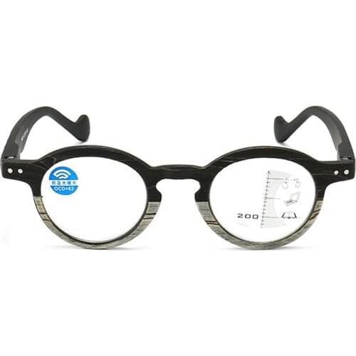 Progressive Multifocus Reading Glasses See Near and Far Women Men Ultralight Wooden frame round Anti Blu Ray 1 2 3 to 4