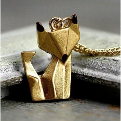 2020 Wholesale Cross-border Creative Simple Golden Fox Necklace Female Origami Fox Small Animal Pendant Cross-border Jewelry
