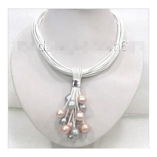 AMAZING beautiful pink gray natural freshwater pearls necklace a0096