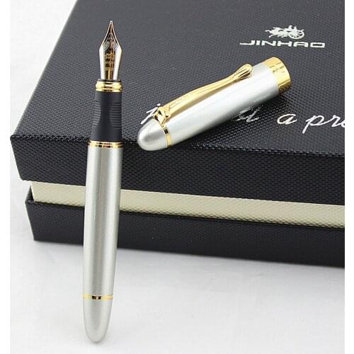 Jinhao 450 Calligraphy Fountain Pen Bent Nib , Pure Silver Color Writing Gift Pen for Painting / Office / Home