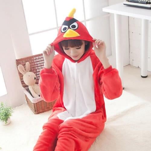 Boy Girl Pajamas Set Kigurumi Red Bird Pijamas For Women Men Onesie Adult Animal Anime Family Sleepwear Cosplay Pyjamas Kids