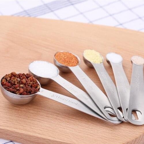 Portable Durable Hangable Stainless Steel Measuring Spoon Kitchen/ Travel/Camping Cooking Tool 15ml Scoop 6pcs/Set