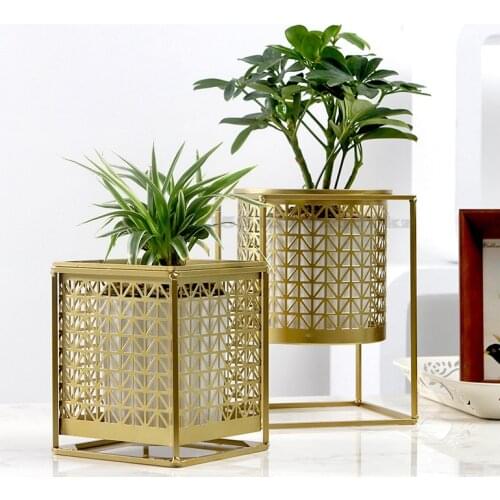 Nordic Light Luxury Iron Flower Pots Indoor Green Plants Hollow Flower Stands Creativity Succulents Flower Pots Home Decoration