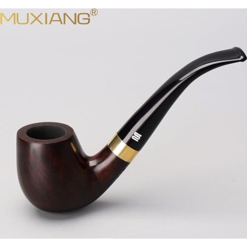 RU- New Bee handmade briar wood pipe Bent Acrylic Mouthpiece Tobacco Pipe 9mm Filter Metal ring decoration 10 smoking Tools Kit
