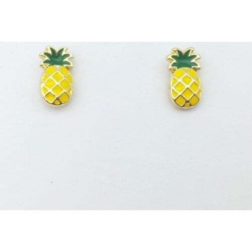 Cute Enamel Fruit Pineapple Stud Earring New Design Delicate Lovely Small Jewelry Gift For Women and Girls