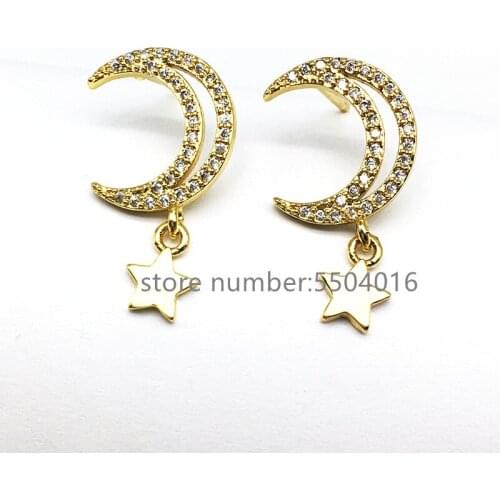 10 Pairs, Clear CZ Crescent Moon and Star Stud Earrings For Women Girls Star Earring Moon Earrings