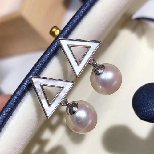 Triangle 925 Sterling Silver Earrings Mountings Findings Base Mountings Jewelry Parts Accessories for Pearls Beads Jade Crystal