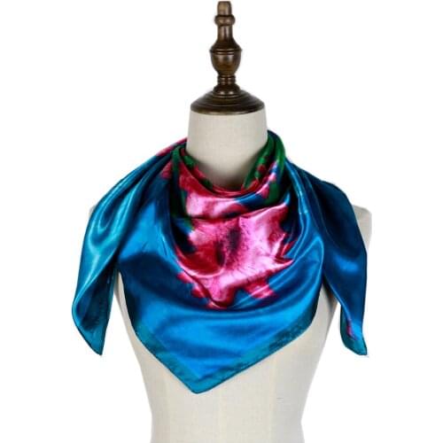Silk Polyester Scarf Womens Fashion Pattern Square Satin Headscarf Flowers Design