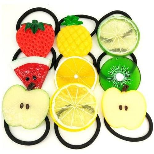 Simulation fruit slice hairpin hairpin watermelon pineapple fruit hair rope rubber band hair accessories 5pcs/pack