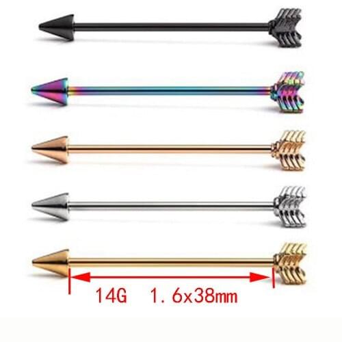 SaYao 1 Piece Stainless Steel 14G 1.6x38mm Spike Arrow Long Industrial Barbell Piercing Heart Love Ear Piercing Jewelry