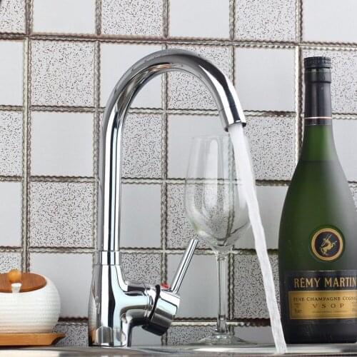 Contemporary Simple Sumptuous Kitchen Faucet Chrome Polished Single Handle Single Hole Hot Cold Water Eminent Kitchen Faucet