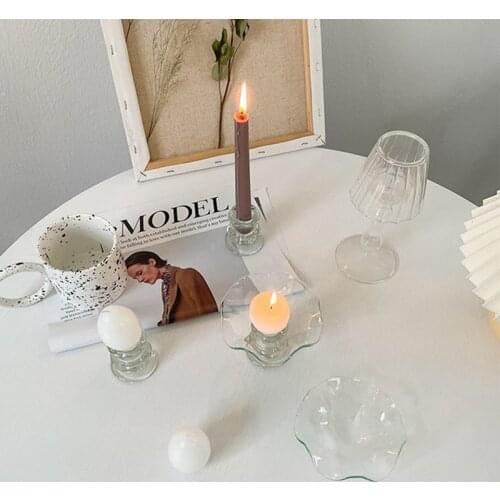 Glass Wave Plate Candlestick Decoration Chic Egg Candle Tea Column Candlestick Retro Restaurant Table Romantic Decoration