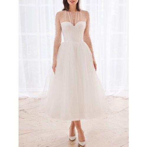 Evening Dress Lace Illusion Tulle Long sleeves Communion Dresses Prom Party Robe De Soiree Longue Formal Simple Robe De Soiree