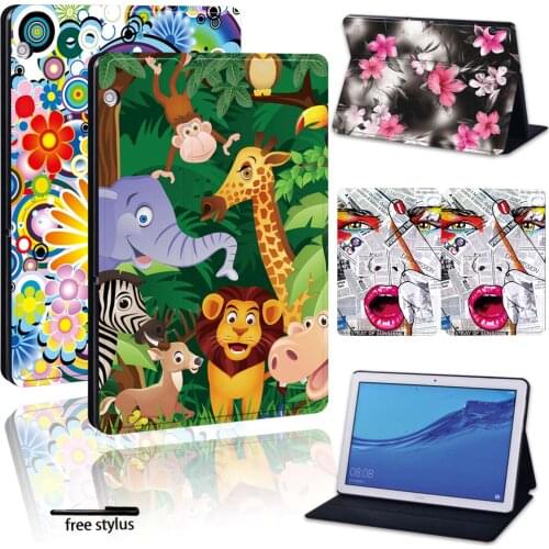 For Huawei MediaPad T5 10 10.1/T3 10 9.6/T3 8.0/M5 Lite 10.1/M5 10.8 - Printing PU Leather Stand Tabet Cover Protective Case