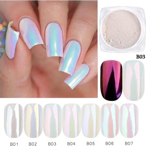 7/3pc Aurora Pearl Nail Powder Set Mermaid Neon Unicorn Color Glitter Mirror Chrome Nails Art Pigment Dust Decoration BEB01-07-1