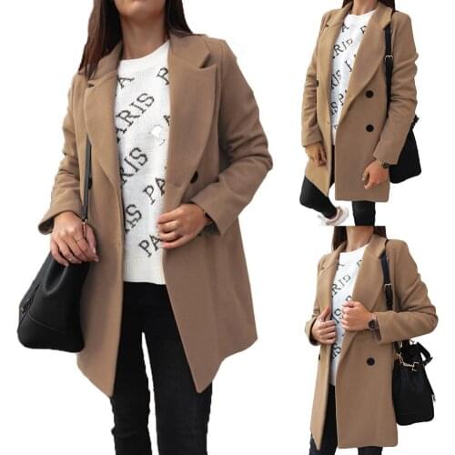 Women Autumn Winter Fashion Wide Lapel Double-line Buttons Warm Coat Outwear Jackets For Ladies