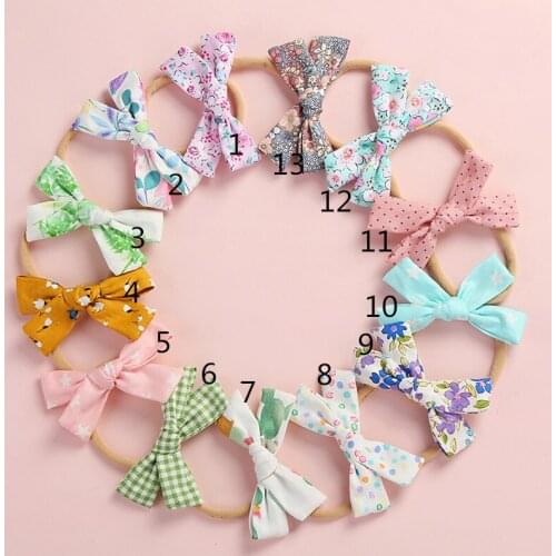 13pcs Spring Summer Fabric Cotton Bows Nylon Headbands,Soft Stretchy Floral Plaid Prints Bowknot Head Bands Baby Girls Head Wrap