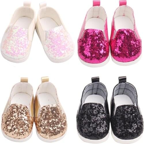 18 inch Girls doll shoes Shiny flats dress shoes PU American newborn shoe Baby toys fit 43 cm baby dolls s164-s167