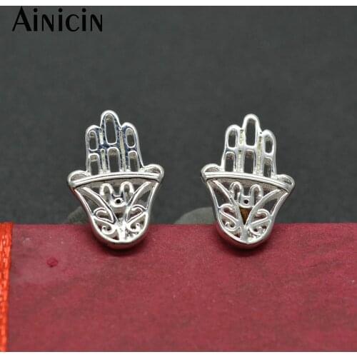 5pairs Allergy Free 304L Stainless Steel Hasma Hand Stud Earrings Silver Color Fashion Women Party Jewelry