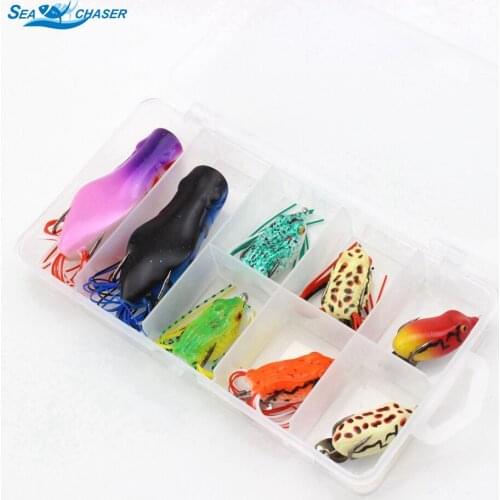 8pcs 8colors Topwater Frog Hollow Body Soft Fishing Lures Bass Hooks Baits Tackle Set and Tackle Box Free shipping