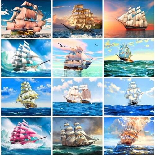 LZAIQIZG 5D DIY Diamond Painting Full Drill Square Ferry Boat Diamond Embroidery Sale Landscape Rhinestones Mosaic Home Decor
