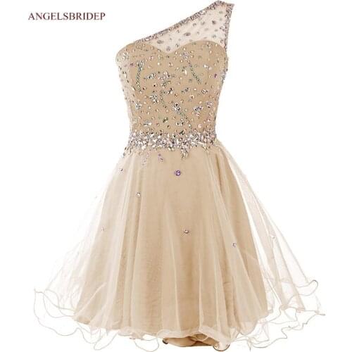 ANGELSBRIDEP One-Shoulder Homecoming Dresses Party Gowns Short Crystal Special Occasion Graduation Formal Gowns HOT