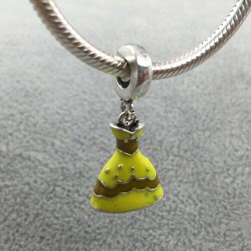 Belle Dress Dangle With Yellow Enamel Pendant European Beads Fit Charms Bracelets&Bangles Necklace