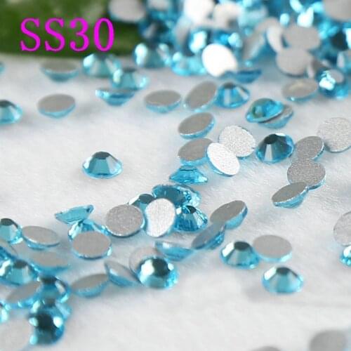 Shining Lake Blue SS30 288pcs/pack Crystal Glass Rhinestone Flat Back Non Hotfix Rhinestones strass