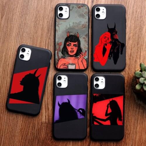 PUNQZY Movie Angel devil girl painting phone case for iphone 12 pro 11 pro max xr xs max 6 7 8 plus Black soft TPU Silicone case