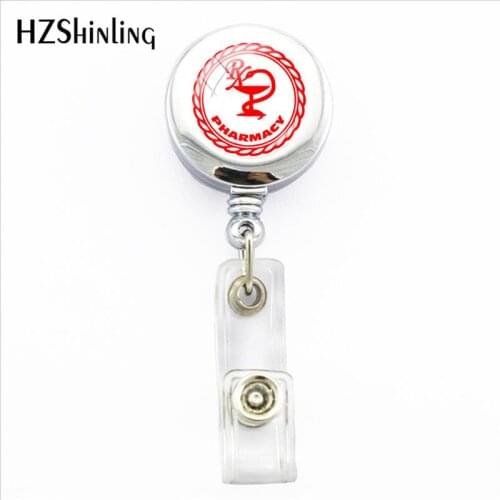 2018 New Pharmacy Symbol Badge Holder Trendy Pharmacist PX ID Card Holders With Clip Glass Art Office Badges Reel