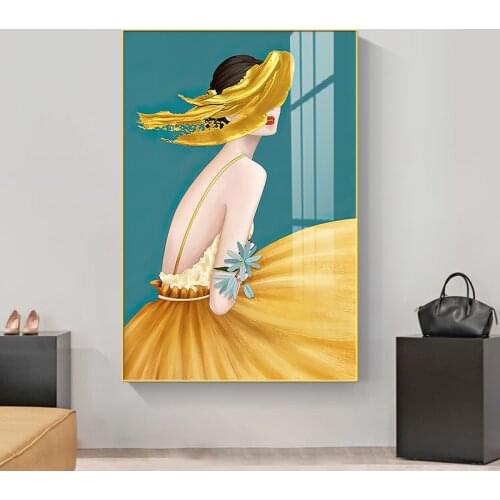 EECAMAIL 5D DIY Modern Luxury Entrance Hall Diamond Painting Full Diamonds Nordic Art Girl Corridor Hanging Painting No Frame