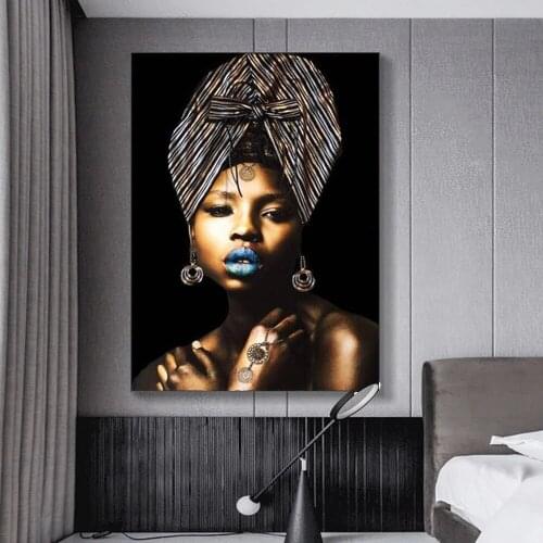 Elegant Black Women Canvas Painting Modern African Figure Prints and Poster Abstract Wall Art Picture for Living Room Home Decor