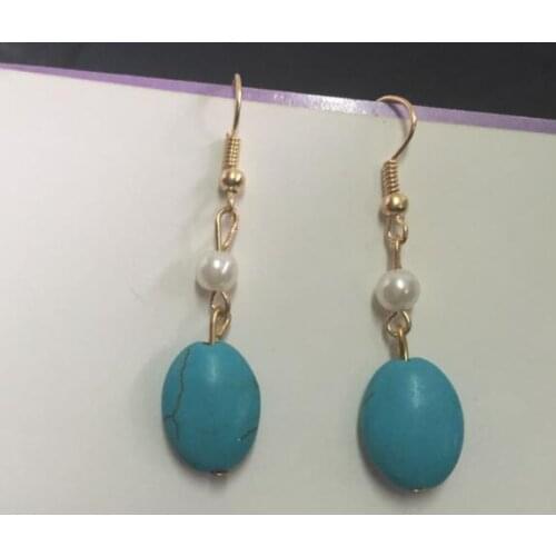 EY083 2018 Hot Sale Vintage Bohemian imitation pearl natural Blue stone Female charm Long Pendant earrings