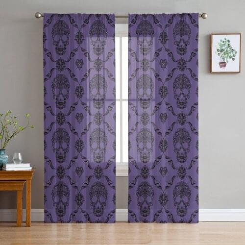 Skull Purple Sheer Curtains Window Tulle Curtains For Living Room Bedroom For Kitchen Veiling Curtains Decoration