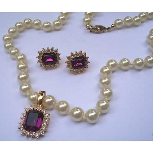 Hot sell new - Gorgeous PEARLS & AMETHYST NECKLACE EARRING SET
