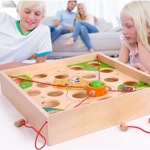 Parent-Child Interactive Toys Pulling Ball Board 2 in 1 Color Wooden Puzzle Game Puzzle Baby Early Educational Toy