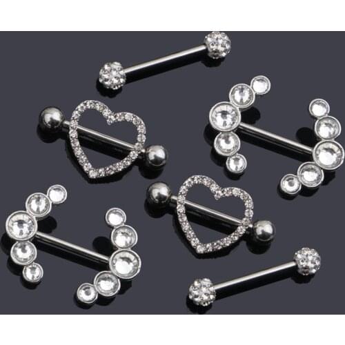 2pcs/lot Punk Body Jewellery Barbell Nipple Ring Piercing Bar Rings Jewelry Creative Surgical steel Zircon Heart Rings Women