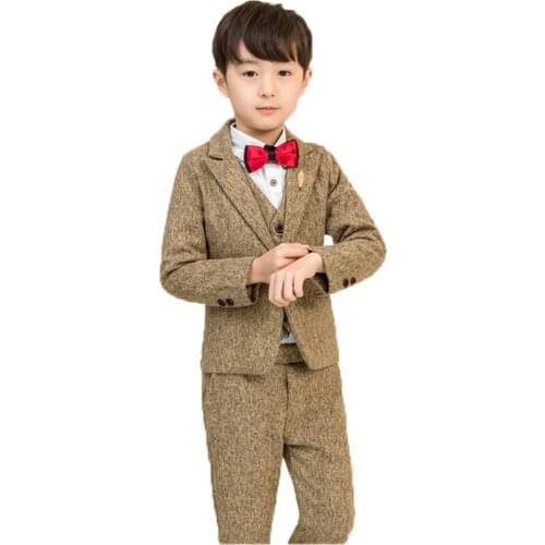 2019 Flower Boys Formal Evening Blazer Suit Kids Jacket Vest Pants 3Pcs Clothing Set Children Wedding Birthday Tuxedo Costume